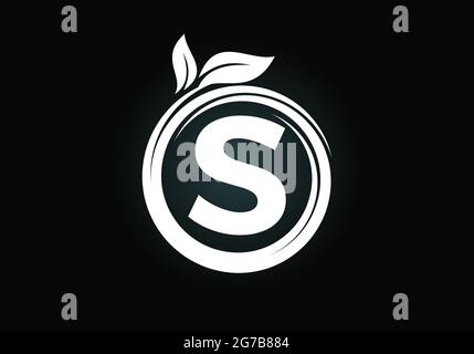 Initial S Monogramm Buchstaben Alphabet in einer Spirale mit grünen Blättern. Schrift-Emblem. Symbol Natur Zeichen Symbol Symbol. Stock Vektor