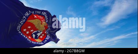 Minsk, Weißrussland - Mai, 2021: Flagge des Sprechers des Repräsentantenhauses der Vereinigten Staaten winkt im Wind. US-Abteilungen. Speicherplatz kopieren. 3d-Illustration Stockfoto