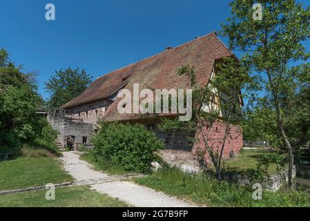 Getreidemühle erbaut 1575, erweitert 1601, Freilichtmuseum, Bad Windsheim, Mittelfranken, Bayern, Deutschland Stockfoto