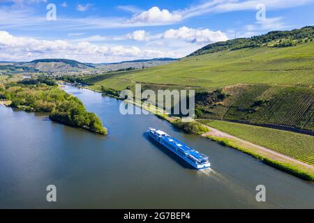 Flusskreuzfahrtschiff auf der Mosel bei Mehring, Moseltal, Deutschland Stockfoto