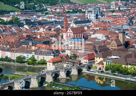 Blick von der Festung Marienberg in Würzburg, Franken, Bayern, Deutschland Stockfoto