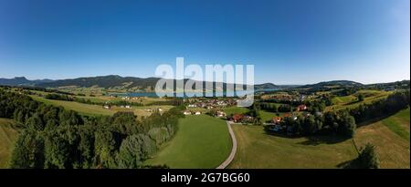 Drohnenbild, Agrarlandschaft, Zell am Moos am Irrsee, Salzkammergut, Oberösterreich, Österreich Stockfoto