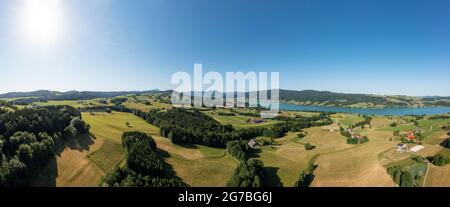 Drohnenbild, Agrarlandschaft, Zell am Moos am Irrsee, Salzkammergut, Oberösterreich, Österreich Stockfoto