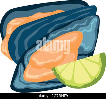 Realistische frische Austern mit Zitrone auf weißem Hintergrund - Vektorgrafik Stock Vektor