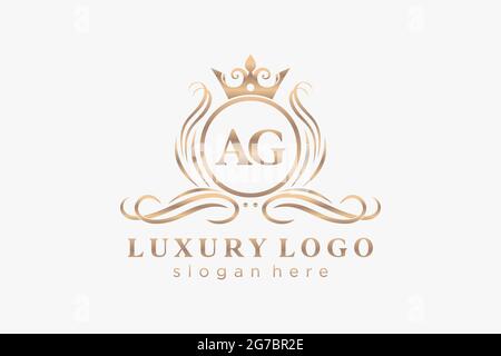 AG Letter Royal Luxury Logo Vorlage in Vektorgrafik für Restaurant, Royalty, Boutique, Cafe, Hotel, Heraldisch, Schmuck, Mode und andere Vektor illustrr Stock Vektor