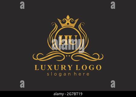 HU Letter Royal Luxury Logo Vorlage in Vektorgrafik für Restaurant, Royalty, Boutique, Cafe, Hotel, Heraldisch, Schmuck, Mode und andere Vektor illustrr Stock Vektor