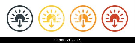 Vektorzeichen für Sonnenuntergangssymbol. Sonne geht unter, Sommer, Sonnenlichtsymbol Stock Vektor