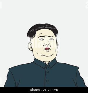 Kim Jong-un Portrait Vektor Cartoon Karikatur Illustration Stock Vektor