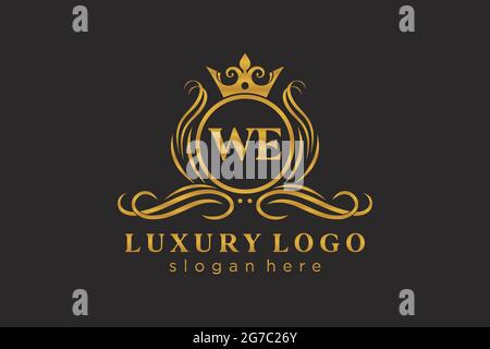 WIR schreiben Royal Luxury Logo Vorlage in Vektorgrafik für Restaurant, Royalty, Boutique, Cafe, Hotel, Heraldisch, Schmuck, Mode und andere Vektor illustrr Stock Vektor