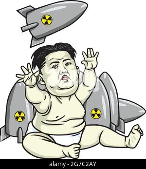 Kim Jong-un spielt Raketen. Cartoon Vektorgrafik Stock Vektor