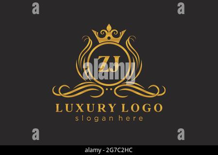 ZJ Letter Royal Luxury Logo Vorlage in Vektorgrafik für Restaurant, Royalty, Boutique, Cafe, Hotel, Heraldisch, Schmuck, Mode und andere Vektor illustrr Stock Vektor