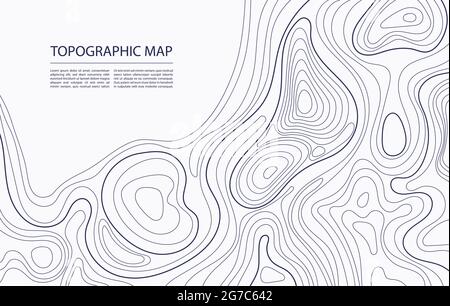 Topografische Kartenkontur. Geografische Kartierung, Relief in Naturgeländen, Bergtopologie. Kartographie Linie Landschaft Vektor abstrakter Hintergrund. Bereich für Wandern oder Camping Navigationsplan Stock Vektor