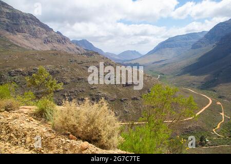 Blick in ein Tal im wunderschönen Cederberg Moutains am Westkap von Südafrika Stockfoto