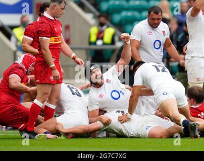 England Lock Harry Wells feiert einen weiteren England-Versuch während des England -V- Rugby Canada Spiels am Samstag, den 10. Juli 2021, im Twickenham Stadium, M Stockfoto