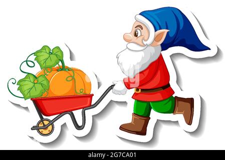 Eine Stickervorlage mit Gartenzwerg oder Zwerg-Cartoon-Figuren-Illustration Stock Vektor