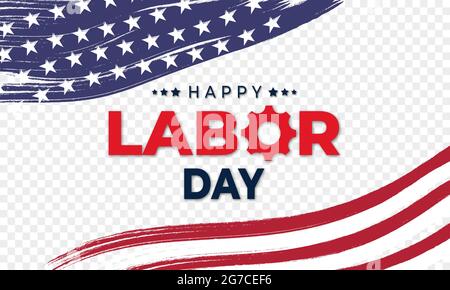 Happy Labor Day Banner mit Pinsel-Stroke-Hintergrund in den United States National Flag Farben. Isoliert auf transparentem Hintergrund Stock Vektor
