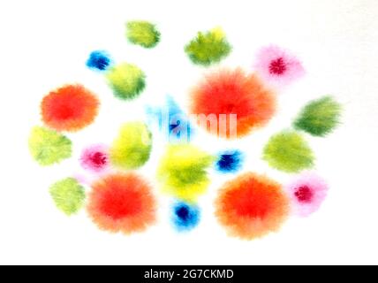 Abstrakte handgemachte Aquarell Hintergrund, Feuerwerk, Färbung Aquarell Blumen nass auf nassem Papier, Flecken, Spritzer, Tropfen. Festliche Postkarte. Für Ihr Design. Stockfoto