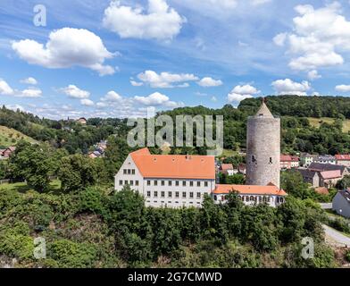 Burg Camburg in Thüringen Luftbild Stockfoto