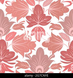 Florales Ornament. Nahtloses Muster. Rosa Blätter von Erdbeeren und Johannisbeeren. Symbolischer flacher Stil. Die Abbildung ist auf einem weißen Bild isoliert Stockfoto
