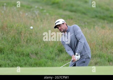 Keegan Bradley aus den USA während des Trainingstages im Royal St George's Golf Club in Sandwich, Kent. Bilddatum: Dienstag, 13. Juli 2021. Stockfoto