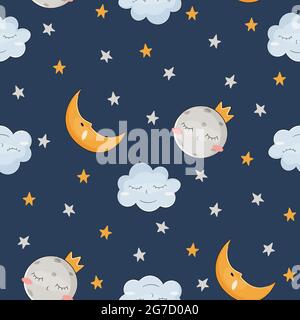 Niedliches Mond- und Sternenmuster. Vektorgrafik. Stock Vektor