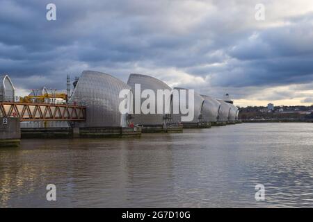 Tagesansicht der Thames Barrier, Greenwich, London Stockfoto