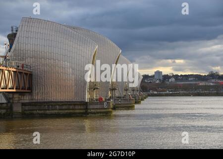 Tagesansicht der Thames Barrier, Greenwich, London Stockfoto