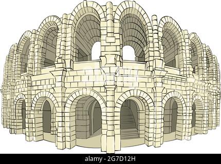 Vektordarstellung der alten Steinarena coliseum in Arles. Frankreich. Provence. Stock Vektor