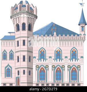 Ein schönes mittelalterliches Steinhaus mit einem Turm einer kleinen Zunft von Handwerkern. Riga. Lettland. Stock Vektor