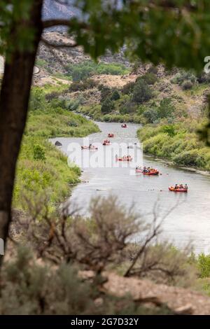 Rinconada, New Mexico - Rafter mit New Mexico River Adventures auf dem Rio Grande in der Rio Grande Gorge. Stockfoto