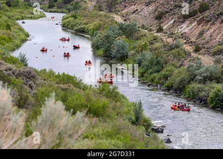 Rinconada, New Mexico - Rafter mit New Mexico River Adventures auf dem Rio Grande in der Rio Grande Gorge. Stockfoto