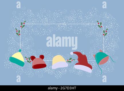 Winterbanner mit Kopfbedeckung und Schnee für die Inschrift. Vektorgrafik Stock Vektor