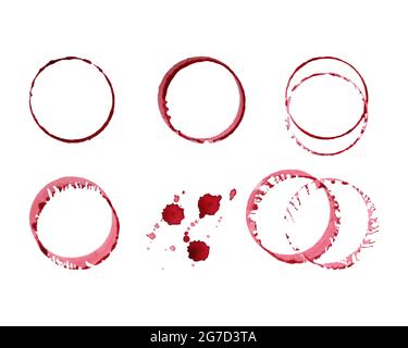 Vektor Aquarell Runde Rotweinflecken, Tropfen, Spritzer, verschüttete Glasflecken, Symbole. Vektorgrafik Stock Vektor