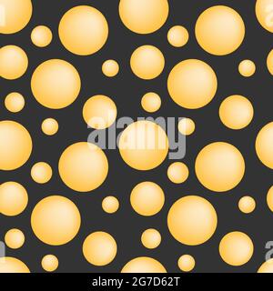 Muster nahtlose gelbe volumetrische Kugeln auf einem dunklen Hintergrund. Für Hintergrund, Hintergrund, Cover, Verpackung, Etikett, Textilien. Vektorgrafik Stock Vektor