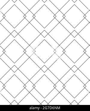 Nahtloses geometrisches Vektor-Muster von sich schneidenden Quadraten und Rauten in einem linearen Stil.einfaches nahtloses geometrisches Vektor-monochromes Muster in Stock Vektor