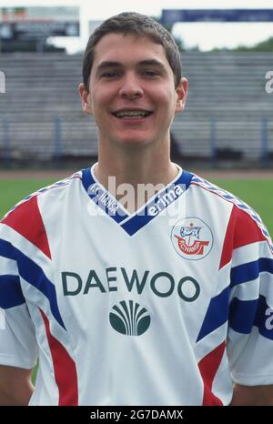 firo Fuvuball, Fußball, 1. Bundesliga, Saison 1996/1997, Archivfoto, 96/97 Archivbilder, FC Hansa Rostock, Fotowand, 1996 Christian Beeck, Halbfigur, Hochformat Stockfoto