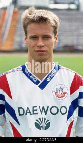 firo Fuvuball, Fußball, 1. Bundesliga, Saison 1996/1997, Archivfoto, 96/97 Archivbilder, FC Hansa Rostock, Fotowand, 1996 Martin Groth, Halbfigur, Hochformat Stockfoto