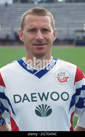 firo Fuvuball, Fußball, 1. Bundesliga, Saison 1996/1997, Archivfoto, 96/97 Archivbilder, FC Hansa Rostock, Fotowand, 1996 Stefan Studer, Halbfigur, Hochformat Stockfoto