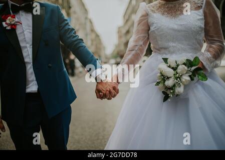 Hochzeitstag Braut und Bräutigam Fotoshooting Stockfoto