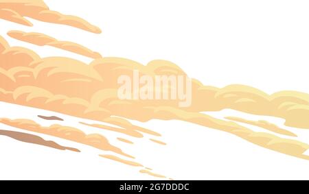 Wolken, Cartoon-Vektor-Hintergrund. Gelbe Zirruswolken auf weißem Hintergrund. Vektor-Illustration im flachen Cartoon-Stil Stock Vektor