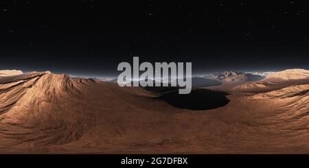 360 Grad Panorama Ansicht von 360 Grad Nacht Wüstenlandschaft. Gleicheckige Projektion, Umgebungskarte, HDRI-Rundpanorama. 3D Abbildung