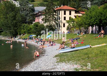 Riva Bianca Strand, Castello, Lierna, Como See, Lombardei, Italien, Europa, Stockfoto