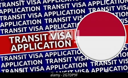 Indonesia Circular Flag with Transit Visa Application titles - 3D Illustration Stockfoto