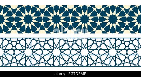 Set von geometrischen islamischen horizontal nahtlose Muster oder Dekoration Grußkarte oder Innenraum auf einer zehnfachen traditionellen Rosette basiert. Vektorgrafik Stock Vektor