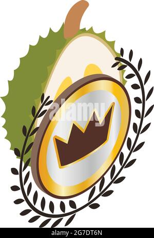 Isometrischer Vektor des durischen Symbols. Frische süße reife grüne exotische Früchte. Qualitätszeichen Krone Symbol König Frucht Stock Vektor