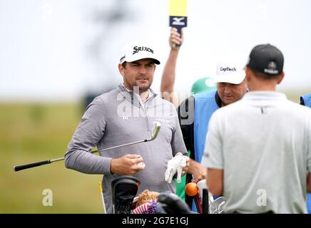 Keegan Bradley aus den USA während des Trainingstages im Royal St George's Golf Club in Sandwich, Kent. Bilddatum: Dienstag, 13. Juli 2021. Stockfoto