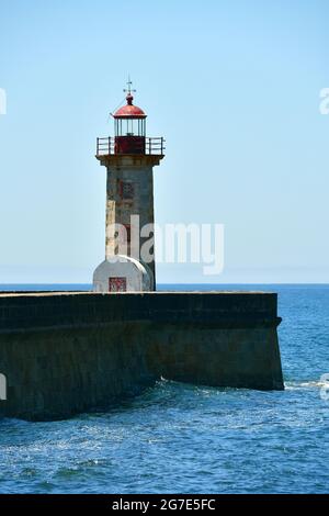 Leuchtturm Felgueiras, Farolim do Molhe de Felgueiras, Atlantik, Foz do Douro, Porto, Portugal, Europa Stockfoto