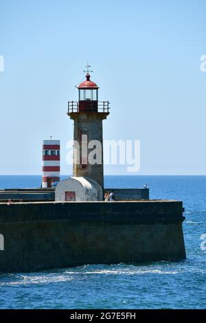 Leuchtturm Felgueiras, Farolim do Molhe de Felgueiras, Atlantik, Foz do Douro, Porto, Portugal, Europa Stockfoto