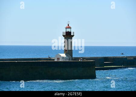 Leuchtturm Felgueiras, Farolim do Molhe de Felgueiras, Atlantik, Foz do Douro, Porto, Portugal, Europa Stockfoto