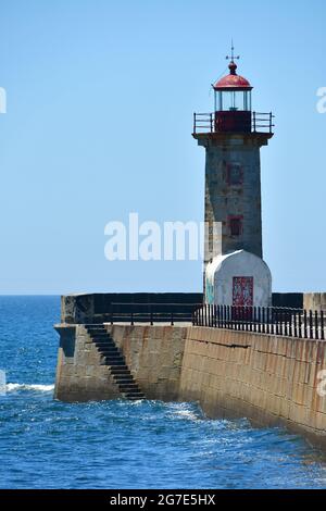 Leuchtturm Felgueiras, Farolim do Molhe de Felgueiras, Atlantik, Foz do Douro, Porto, Portugal, Europa Stockfoto